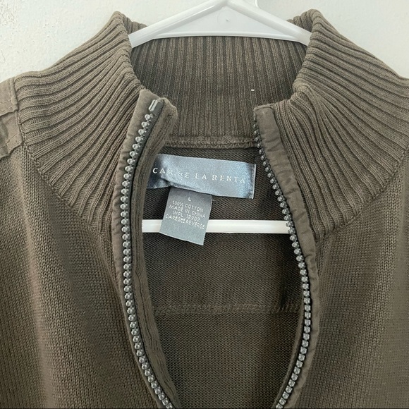 OSCAR DE LA RENTA Men’s Olive Green Quarter Zip Sweater - Picture 14 of 14